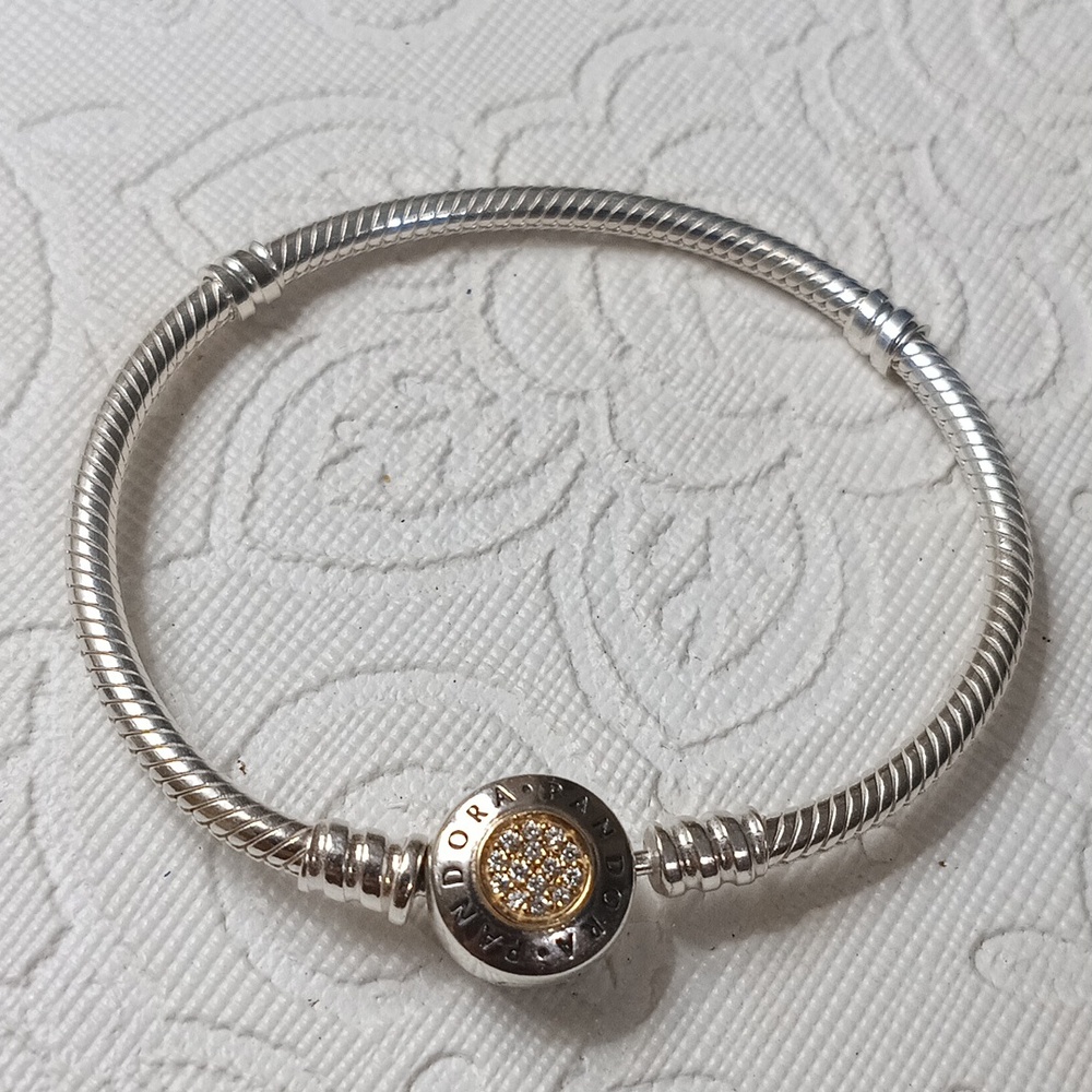 Pandora Vintage 14k Gold and Stirling Silver PANDORA signature Clasp Bracelet